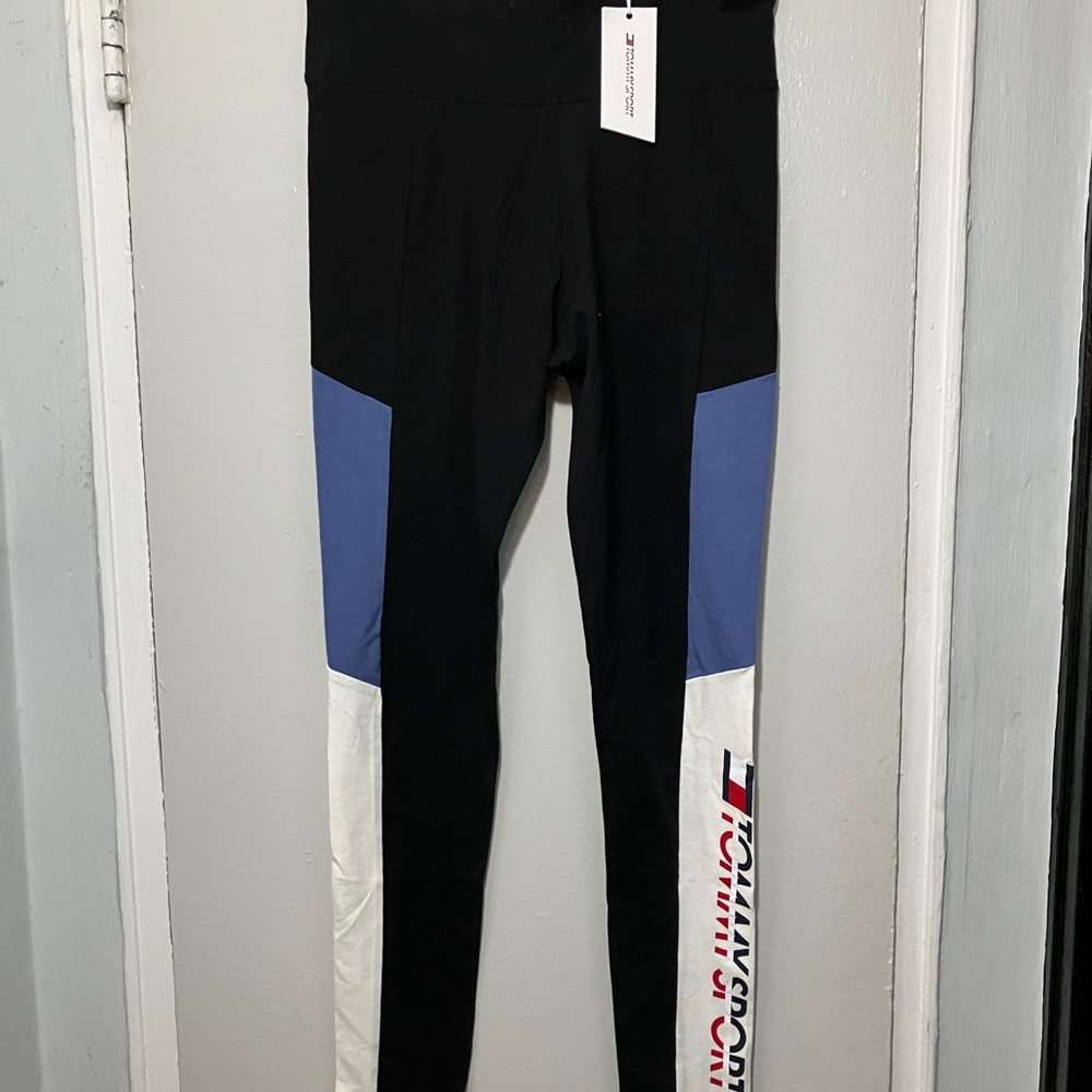 Tommy Sport Leggings with Black, Red , and White Lettering